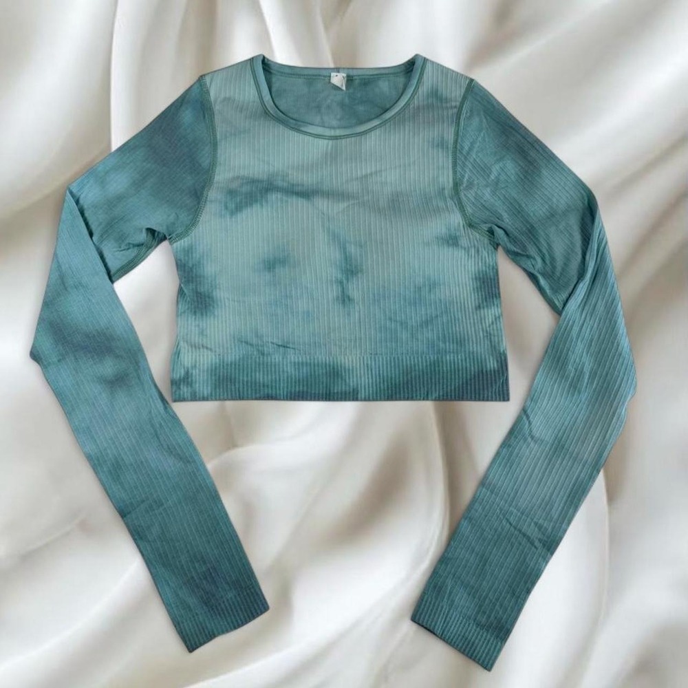 Lululemon‎ teal blue graphic ribbed cropped long sleeve top y2k vintage athletic